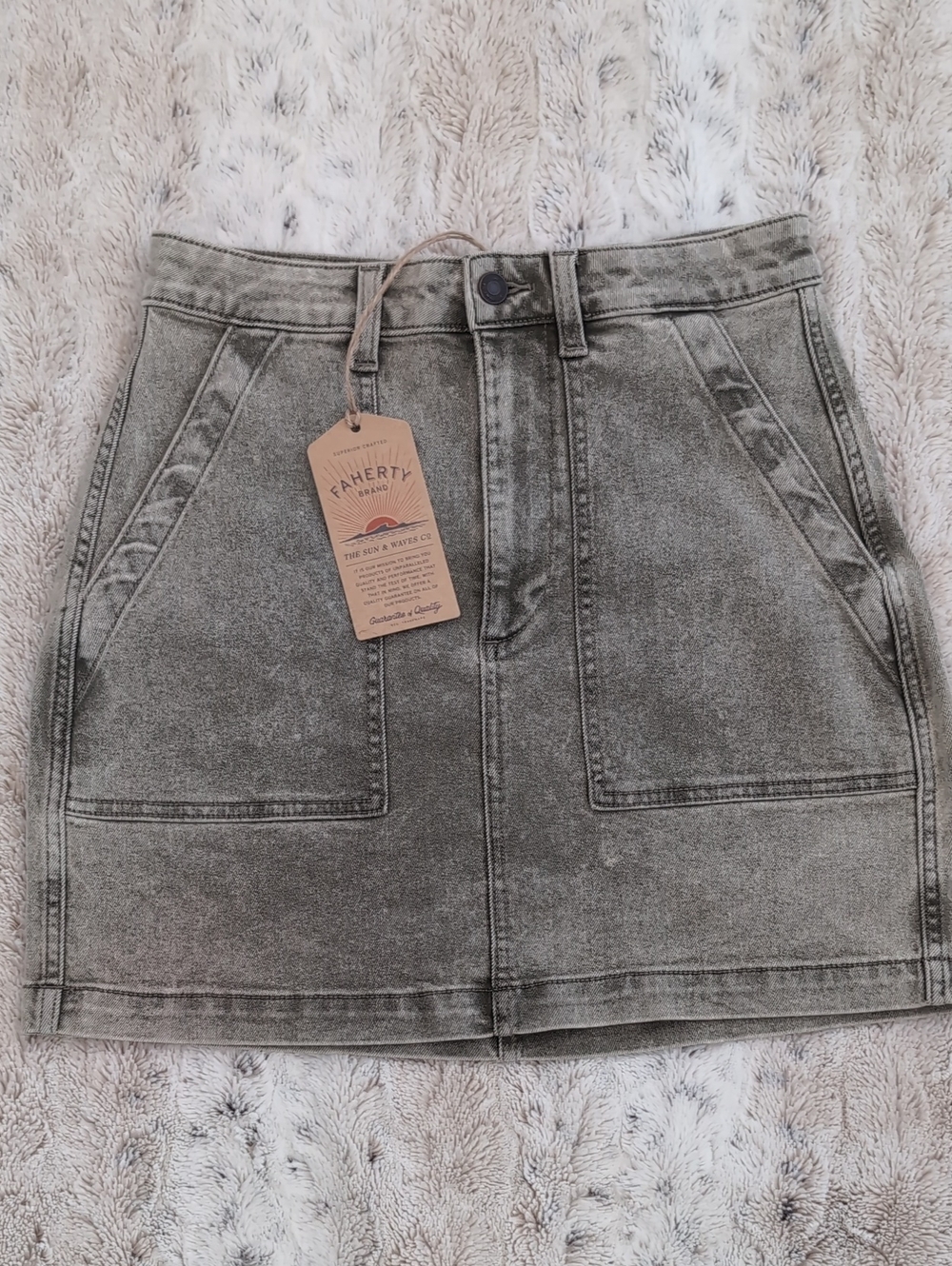 Faherty Sunwashed Olive Haze Wash Denim Utility Skirt
